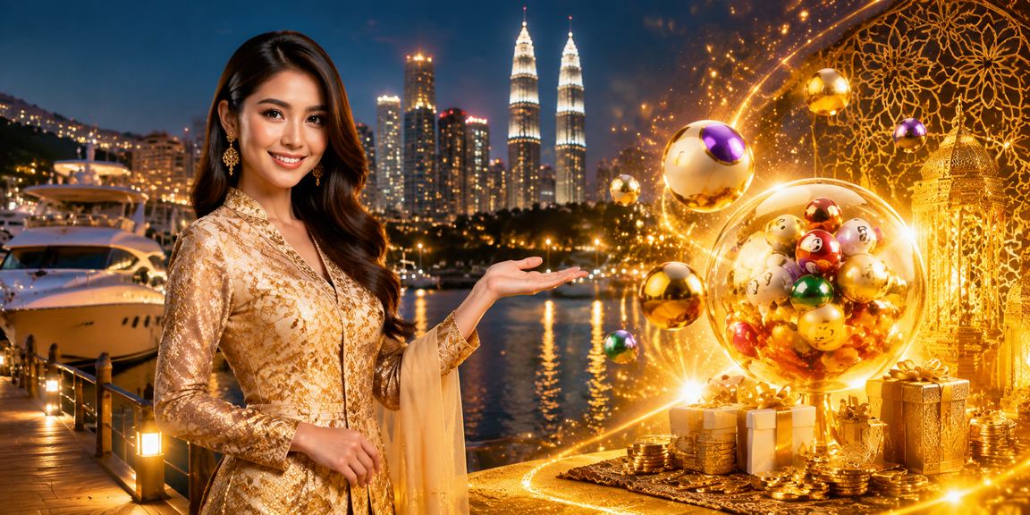 Permainan loteri bertuah gaya Malaysia dengan kertas tiket dan latar suasana meriah